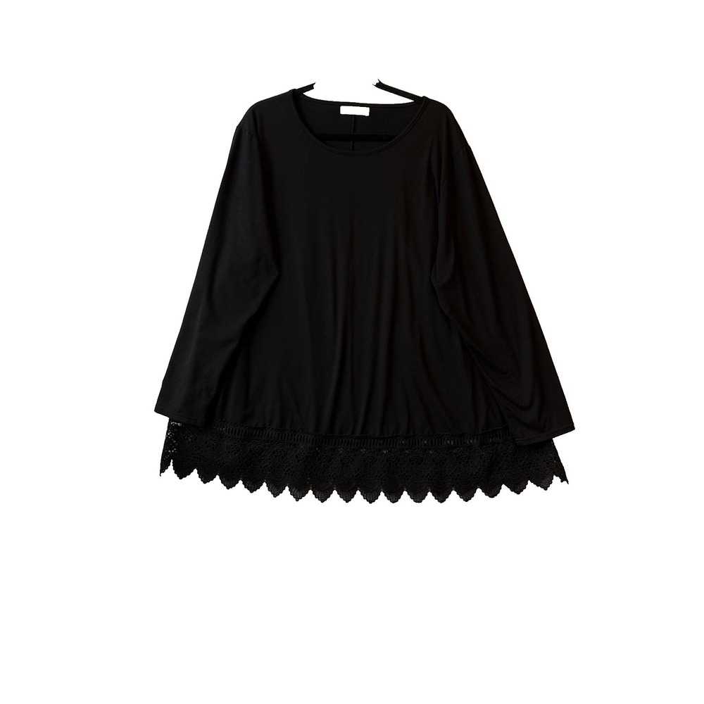 Women's Black Lace Trim Long Sleeve Tunic Top Women's Plus 3X Boho Romantic Chic